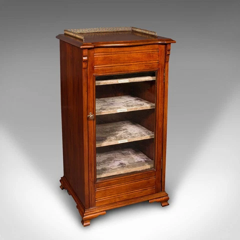 Antique Music Cabinet, English, Walnut, Glass, Display Case, Bookcase, Edwardian Cover