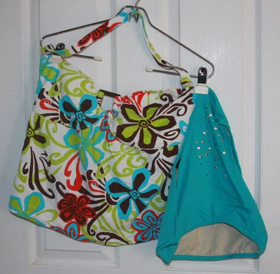 Terno de banho Mossimo 16W 2 peças verde turquesa marrom cravejado mais estampa floral - Imagem 1 de 4