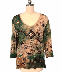 Cactus Bay Southwestern Embellished Top Kokopelli Aztec Bling Women’s Sz 2XL - Picture 1 of 9