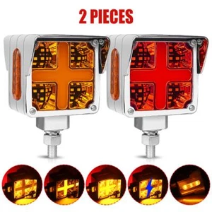 2X LED Dual Face Semi Truck Fender Side Marker Light Brake Turn Signal Red+Amber - Picture 1 of 12