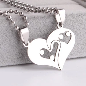 316L Stainless Steel Pendant 1.19X1.11 Inch Heart LoversNecklace 22" B147 - Picture 1 of 6