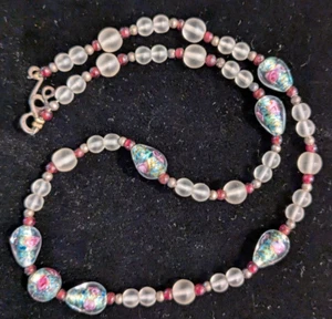Vintage Perlenkette mit mattierter Kugel & Lampwork Träne Perlen 20 Zoll - Bild 1 von 4