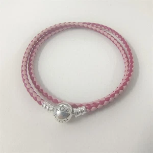 Rosa Doppel-Leder Bettelarmband PANDORA gemischt 35 cm - Bild 1 von 4