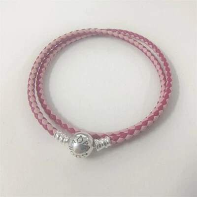 Rosa Doppel-Leder Bettelarmband PANDORA gemischt 35 cm  - Bild 1 von 4