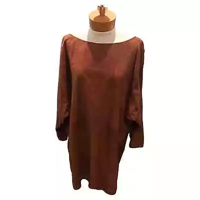 Blusa túnica vestido gamuza marrón boho look capas talla 12 mediana/grande vintage para mujer Foto 1 de 4