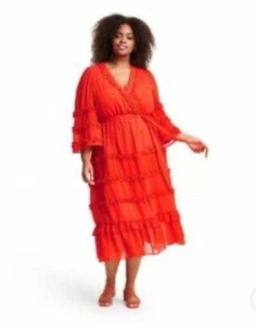Alexis X Target 2X 3X Red Orange Tiered Maxi Dress Ruffle Boho Peasant Flared - Picture 1 of 11