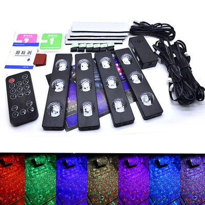 4x Coche Techo Pie Interior USB RGB Atmósfera Neón Acento Iluminación Foto 1 de 4
