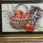 Picture of Cat 3D With Basket of Apples Framed Glass