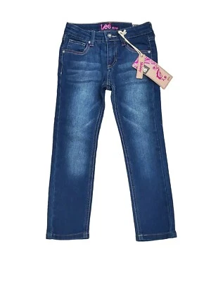 *Nuevo* Pantalones de mezclilla ajustados desgastados con botones de estrás lavado oscuro Lee Girls 5 Foto 1 de 4