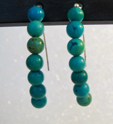 New! STERLING SILVER & TURQUOISE BEADS Threader EARRINGS 6/6/5mm Natural Turq. - Image 1 of 4