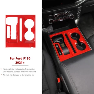 Red Central Control Gear Shift Cup Holder Panel Cover Trim For Ford F150 2021 UP - Picture 1 of 10
