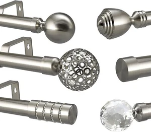 Curtain Pole Extendable Metal 28mm Rod Brushed Chrome Eyelet Or Rings Fittings - Picture 1 of 13