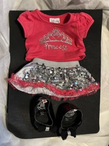 Build A bear Pink Princess Shirt Silver Sequin Skirt & Black Shoes BAB Outfit - Picture 1 of 1