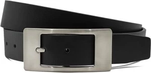 Noir Hommes 100% Cuir Véritable Ceinture Rectangulaire Argent Buckle - Imagen 1 de 3
