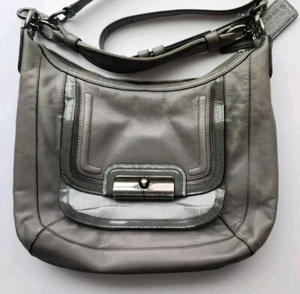 Coach Kristin Spectator Gray Leather Croc Embossed Trim Hobo Shoulder Bag - Picture 1 of 11