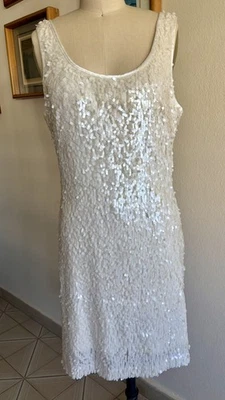 White House Black Market Ivory White Sequin Cocktail Party Shift Dress Size 10 - Image 1 of 4