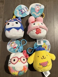 4 Squishmallows Mini Plüsch Schlüsselanhänger Hello Kitty Pompurin My Melody & Kuromi - Bild 1 von 11