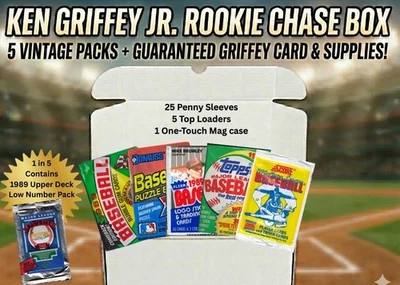 1989 Upper Deck Pack Chase! Ken Griffey Jr Rookie Box - 5 Vintage Wax Packs - Image 1 of 3