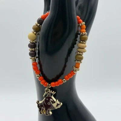 Pulsera Vintage Rey León Pumba Boho Naranja Marrón Verde Cuentas Dije Jabalí Foto 1 de 4