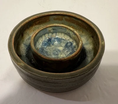 Cuenco dividido de cerámica hecho a mano vidrio triturado/resina cuenco interior 4" de diámetro x 1,5" H Foto 1 de 4