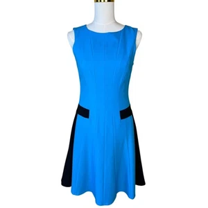 Calvin Klein Dress Blue Sleeveless Fit and Flare Colorblock Sheath Size 2 - Picture 1 of 9