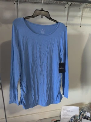 Nueva con etiquetas Camiseta para mujer Cuddl Duds manga larga acanalada lateral azul talla M $30 FF372 Foto 1 de 3