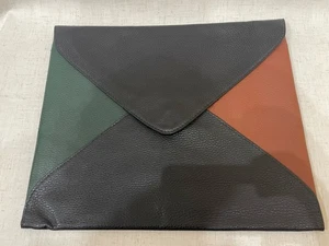 Pochette busta portafoglio grande pelle Lynn Stuart vintage anni 70-80 nera 14x12 - Foto 1 di 6