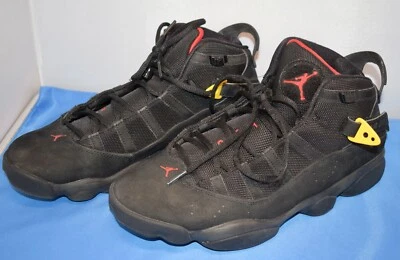 Hombres Nike Air Jordan 6 Anillos Negro Rojo Azufre Talla 10.5 Razas 322992-065 ~ F3#9 Foto 1 de 4