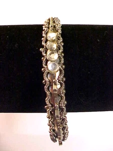 Vintage Fancy Silver Rhinestone Bangle Bracelet - Picture 1 of 6