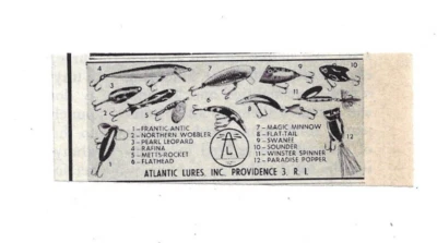 Anuncio impreso Atlantic Lures publicidad vintage señuelos de pesca Providence RI 1968 Foto 1 de 2