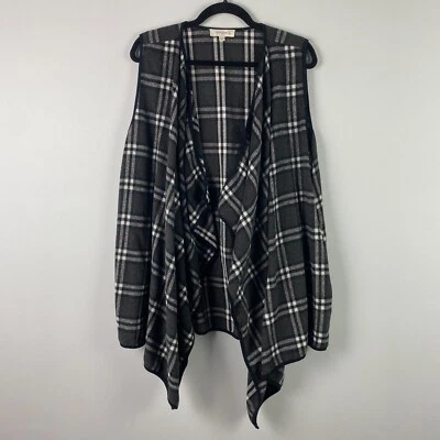 Umgee Plaid Open Cardigan Sleeveless Size 1XL / 2XL Gray Fleece Pockets - Image 1 of 4