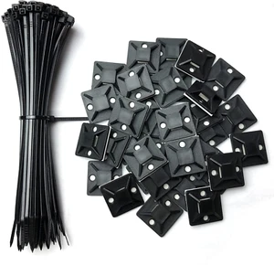 100 Pack Zip Tie Mount with Cable Ties Self Adhesive Wire Fasteners Cable Clips - Picture 1 of 12