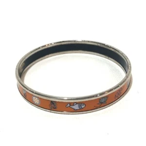 HERMES Enamel PM Cloisonne Bangle Bracelet Orange/SilverHW Cloisonne - Photo 1/4