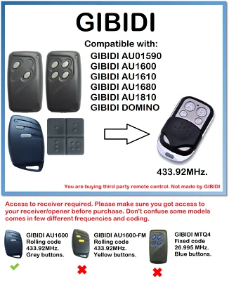 GIBIDI AU01590, AU1680, AU1600, AU1610, DOMINO Telecomando compatibile