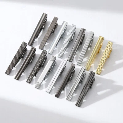 Men's Stainless Steel Tie Clips Necktie Bar Clasp Clamp Pin Gold Black Silver  ~ - Image 1 of 4