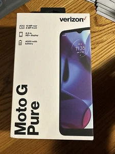 New & Sealed -  Verizon Motorola Moto G Pure, 32GB, Blue - Prepaid Smartphone - Afbeelding 1 van 2
