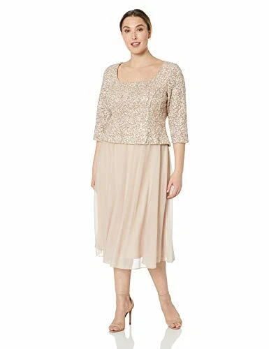 Vestido falso de encaje talla grande Alex Evenings de $199, champán/marfil 14 Plus Foto 1 de 4