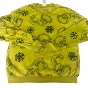 Dr. Seuss The Grinch LS Ugly Christmas Sweater Fuzzy Soft Women's Sz L Green - Picture 1 of 11