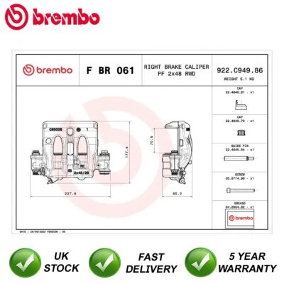 Brake Caliper Front Right Brembo Fits Mercedes Sprinter 2.1 CDi 3.0 #1 - Image 1 of 4
