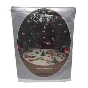 VTG Paragon #6172 Felt Applique Tree Skirt LITTLE TOWN Christmas Collection 35” - Picture 1 of 8