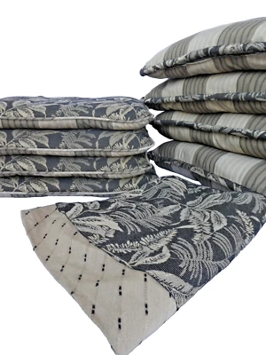 Set (4) Patio Chair Cushions Seat Lumbar Backs Tablecloth Custom Sunbrella 9pc - Image 1 of 4