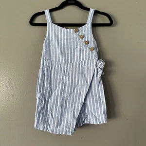 Haute Hippie Kids Style Linen Blend Romper Skort | Baby Blue + White Stripes - Picture 1 of 8