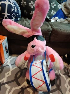 ENERGIZER BUNNY Vintage Pink Drumming Flip-Flop Sunglasses Plush Toy Large 1989 - Picture 1 of 6