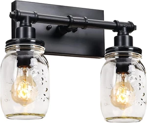 Bathroom Black Vanity Light Fixtures, 2 Light Mason Jar Vanity Light Farmhouse I - Picture 1 of 9