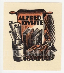 1936 ESTONIA Arcadio LAIGO "Alfred Kiviste" Original EX-LIBRIS Vintage BOOKPLATE - Picture 1 of 4