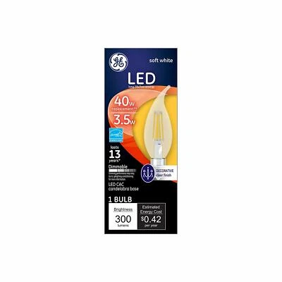 24- GE LED 40 Watt Candelabra Chandelier Light Bulb E12 300 Lumen 3.5 Watt Clear - Image 1 of 4