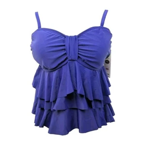 Catalina Women's 1X (16W) Tankini Top Adj Straps No Wire Tier Ruffled Purple NWT - Picture 1 of 16
