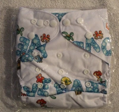 NEW Love Baby LBB Pocket Cloth Diaper w/ insert one size snap adjustable fish - Image 1 of 3