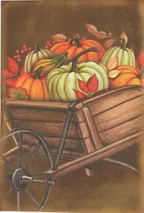 Vintage Thanksgiving Postcard RETRO Antique NEW REPRINT Cart Full of Pumpkins - Bild 1 von 2