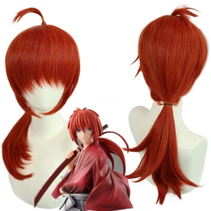 Cosplay Rurouni Kenshin Himura Wig Halloween Long Straight Hairpiece Red Wine - Picture 1 of 5